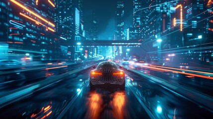 A driverless car effortlessly adjusts its speed and route utilizing 6G connectivity for seamless communication with other vehicles on the road.