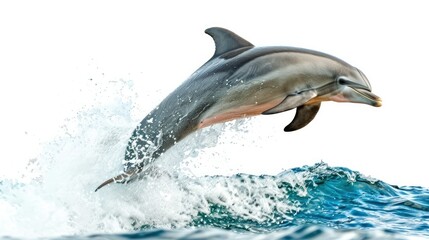 Fototapeta premium Photograph of a playful dolphin leaping out of the ocean waves,