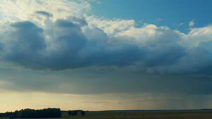 Magic Dramatic Sky In Rainy Weather. Dark Thunderstorm Clouds Rainy Atmosphere. Nature Background.