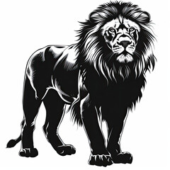 A black and white drawing of a lion