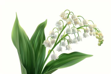 Obraz premium Isolated vector illustration of a blooming lily of the valley on a white background, fresh and delicate, signaling spring 