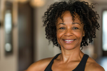 Fototapeta premium a woman with curly hair smiling at the camera