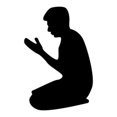 Silhouette of Muslim Pray. Isolated Vector on White Background.