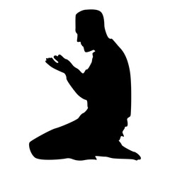 Silhouette of Muslim Pray. Isolated Vector on White Background.