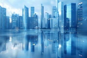 Obraz premium Modern city skyline with skyscrappers and reflection created with Generative AI