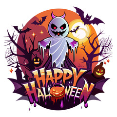 Happy Halloween typography with a ghostly shadow for t-shirt, banner, and poster design
