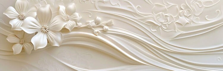 A white floral design with a blue background. The design is very elegant and sophisticated
