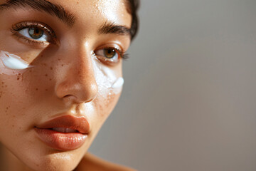 a woman with a lot of cream on her face