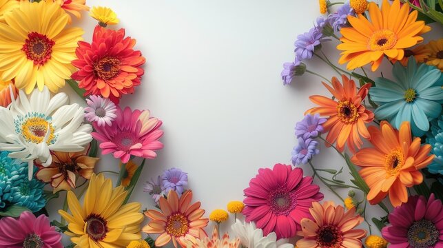 Colorful pancy flowers spring border Easter greeting card with copy space