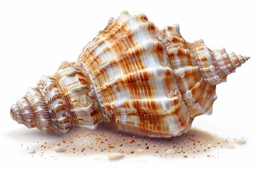 Isolated vector illustration of a detailed seashell with sand, whimsical and summery, found on summer beaches, on a white isolated background