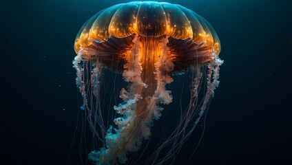 A submarine crew's encounter with a colossal, luminescent jellyfish deep in the abyss ai_generated