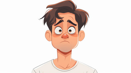 Obraz premium A cartoon-style illustration of a young man with a worried expression, highlighting emotions and character depiction.