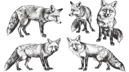 Fototapeta premium fox crafty illustration.etching engrave