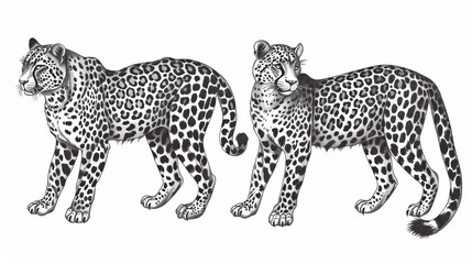 Fototapeta premium leopard cheetah.jaguar panther white background