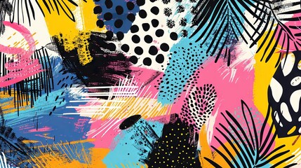 Abstract Background Featuring Hand-Drawn Textures in Vibrant Memphis Style Design