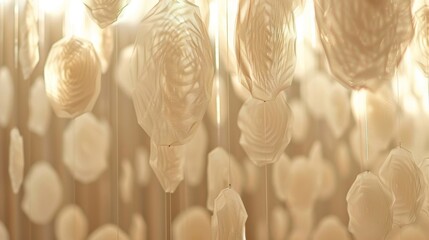 Rows of suspended tulle circles creating a unique and dreamy backdrop.