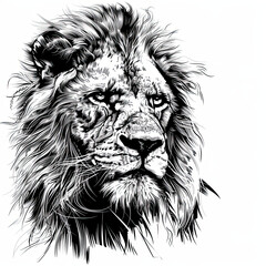 A black and white drawing of a lion