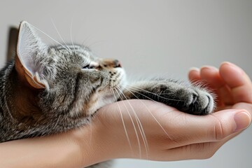 human hand holding cat