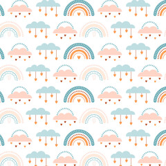 Seamless boho pattern rainbow and cloud nursery baby illustration background illustration  