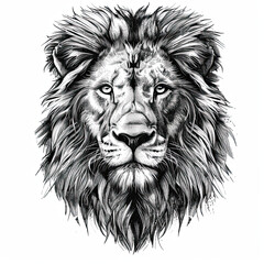 A black and white drawing of a lion
