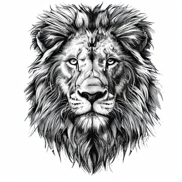 A black and white drawing of a lion