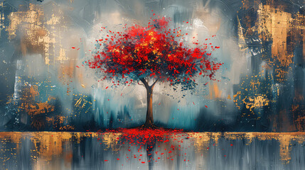 Elegant colorful with vibrant flower hanging branches illustration background. Bright color 3d abstraction wallpaper for interior mural, Generated by AI