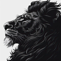 A black and white drawing of a lion