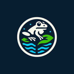 simple frog and leaf negative space style logo vector