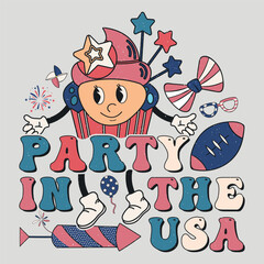 Party In The USA Retro Vintage 4th Of July T-Shirt Sublimation Graphic