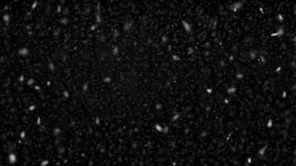 Obraz premium Falling snow isolated on black background bokeh effect falling flake snowflake storm weather wind GENERATE AI,