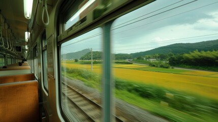 Fototapeta premium The trains rhythmic sound and gentle swaying gave a sense of tranquility even as we crossed into a new territory.