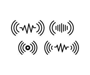sound wave voice audio signal icons symbol vector design simple line black white color illustration set