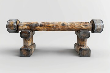 Rustic log dumbbell with metal ends on a white background, showcasing a unique blend of wood and metal craftsmanship.