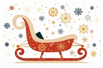 Isolated vector illustration of a sled, with snowflakes around it on a white background, simple and festive 