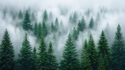 Fototapeta premium Mystical foggy cloudy mountain landscape. AI generated illustration. 