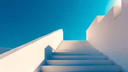Minimalist Exterior Architecture with Sunlit Stairway and Clear Blue Sky