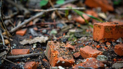Fototapeta premium Red bricks hidden in the ground