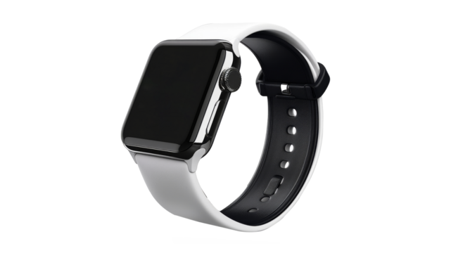 mart Watch with Black Strap on White Background
