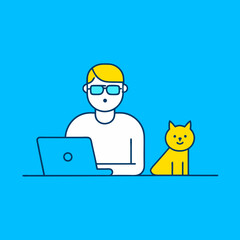 programmer with cat with laptop