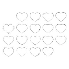 Set Abstract Collection Hand Drawn Frame Heart With Plants Doodle 14 February Holiday Concept Vector Design Outline Style On White Background Isolated Letter, Message, Mail, Cards, Posters