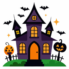  Halloween house simple clipart vector illustration 