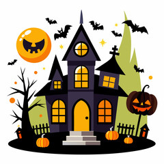  Halloween house simple clipart vector illustration 