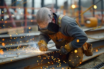 Welding Steel Beams on a Construction Site