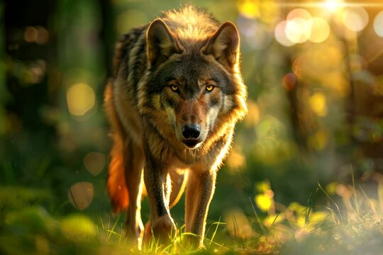 wolf walking on forest video stock looping background