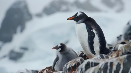 Fototapeta premium Eselspinguin (Antarktis) - Gentoo Penguin (Antarctica). 