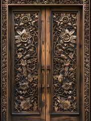 Classic Elegance: Geometric and Floral Carved Wooden Doors