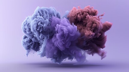 Abstract 3D particles illustration of purple-blue powdered texture with colored particles