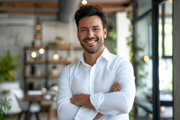 Fototapeta premium a man in a white shirt is smiling
