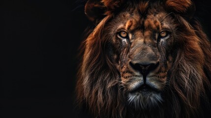 Dark lion portrait with empty space