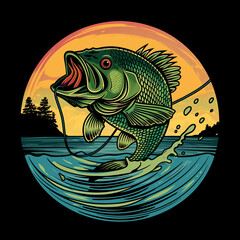 Big bass fish vector cartoon for t shirt Big bass fish t shirt design/fihs logo